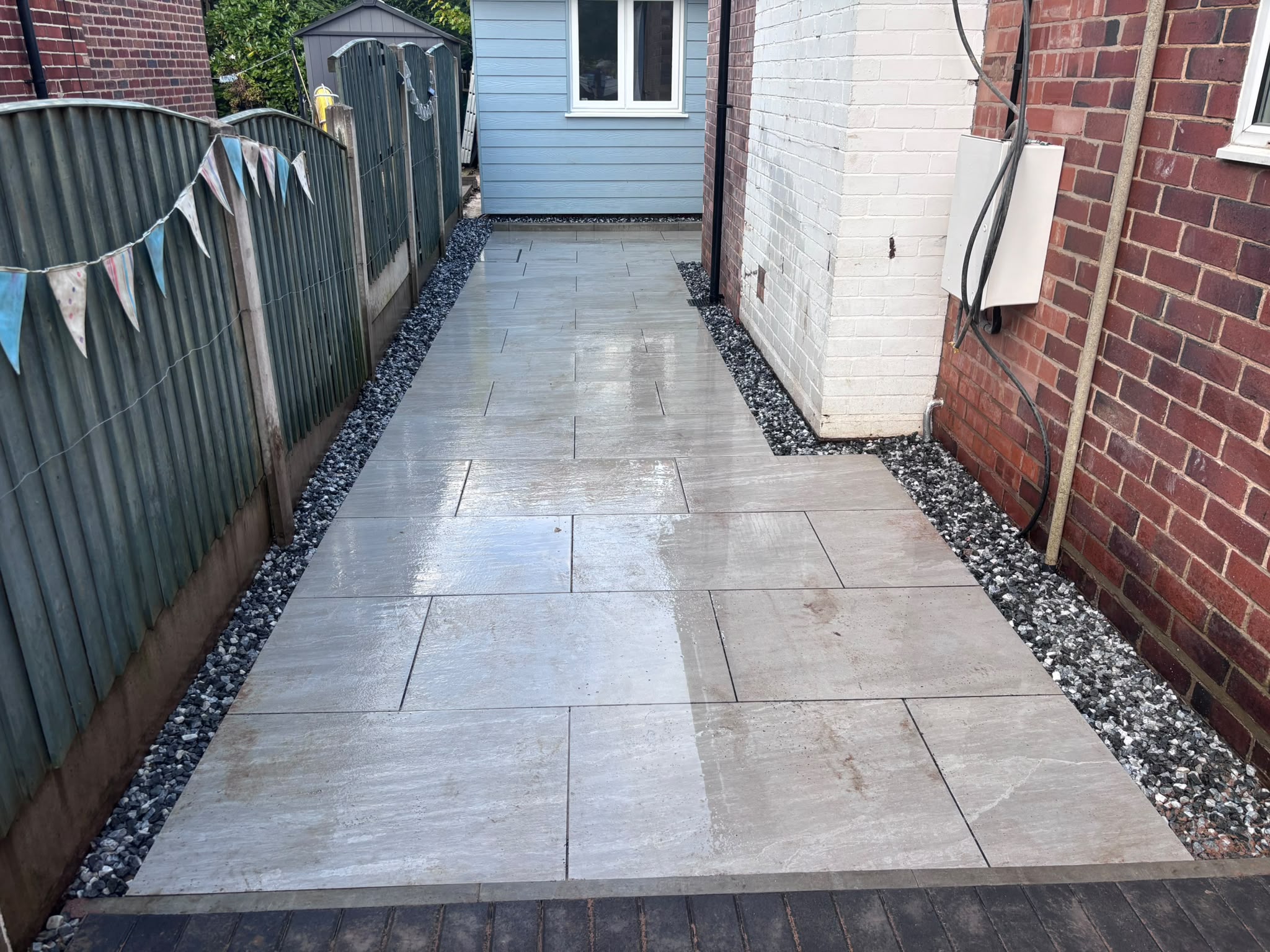 Porcelain patio installation by Stonecoat Driveways in Stoke-on-Trent